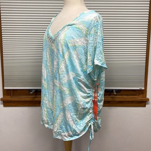 Hearts Of Palm Woman NWT Easy Breezy Aqua Multi Side Tie T-shirt - Picture 6 of 9